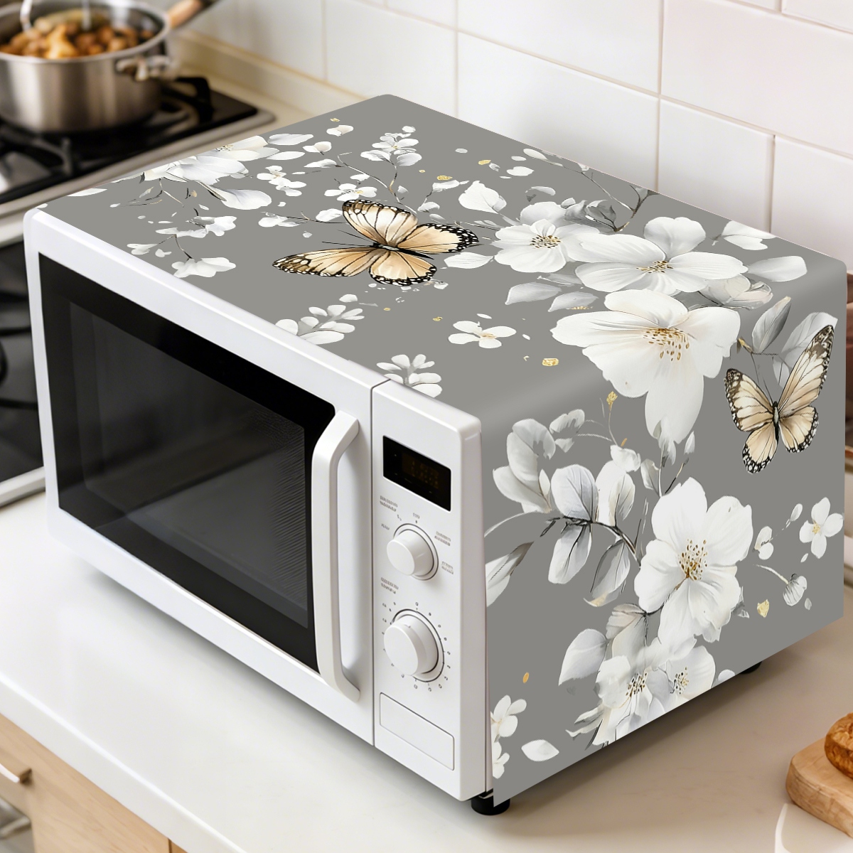 Kitchen Appliances Design - 1pc 흰색 꽃 전자레인지 먼지 커버