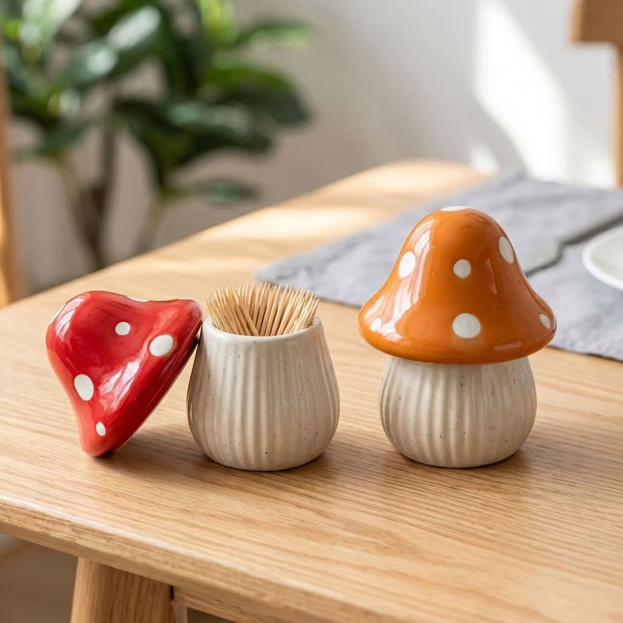 만화 버섯 모양 세라믹 보관 용기 가정용 데스크탑 이쑤 - Kitchen Appliances Organizer 리뷰 및 가격