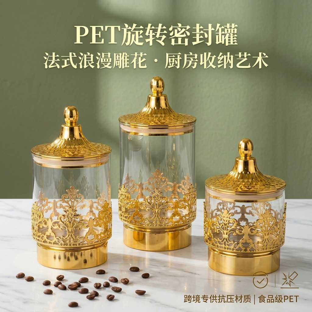 유럽풍 투명 금도금 회전식 밀폐 용기 스낵 차 보관함  - Kitchen Appliances Organizer 리뷰 및 가격