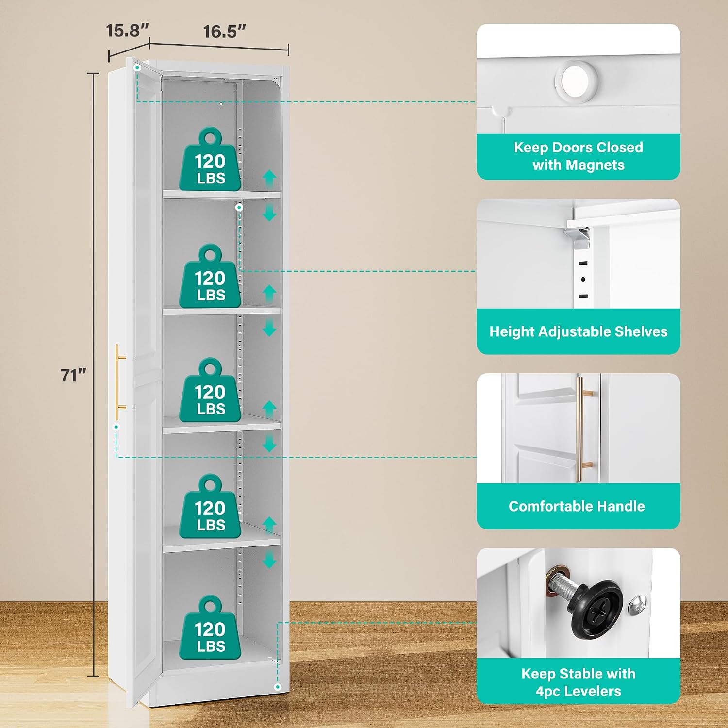 키가 크고 좁은 수납장, 한 개의 문과 5개의 선반이  - Kitchen Appliances Organizer 리뷰 및 가격